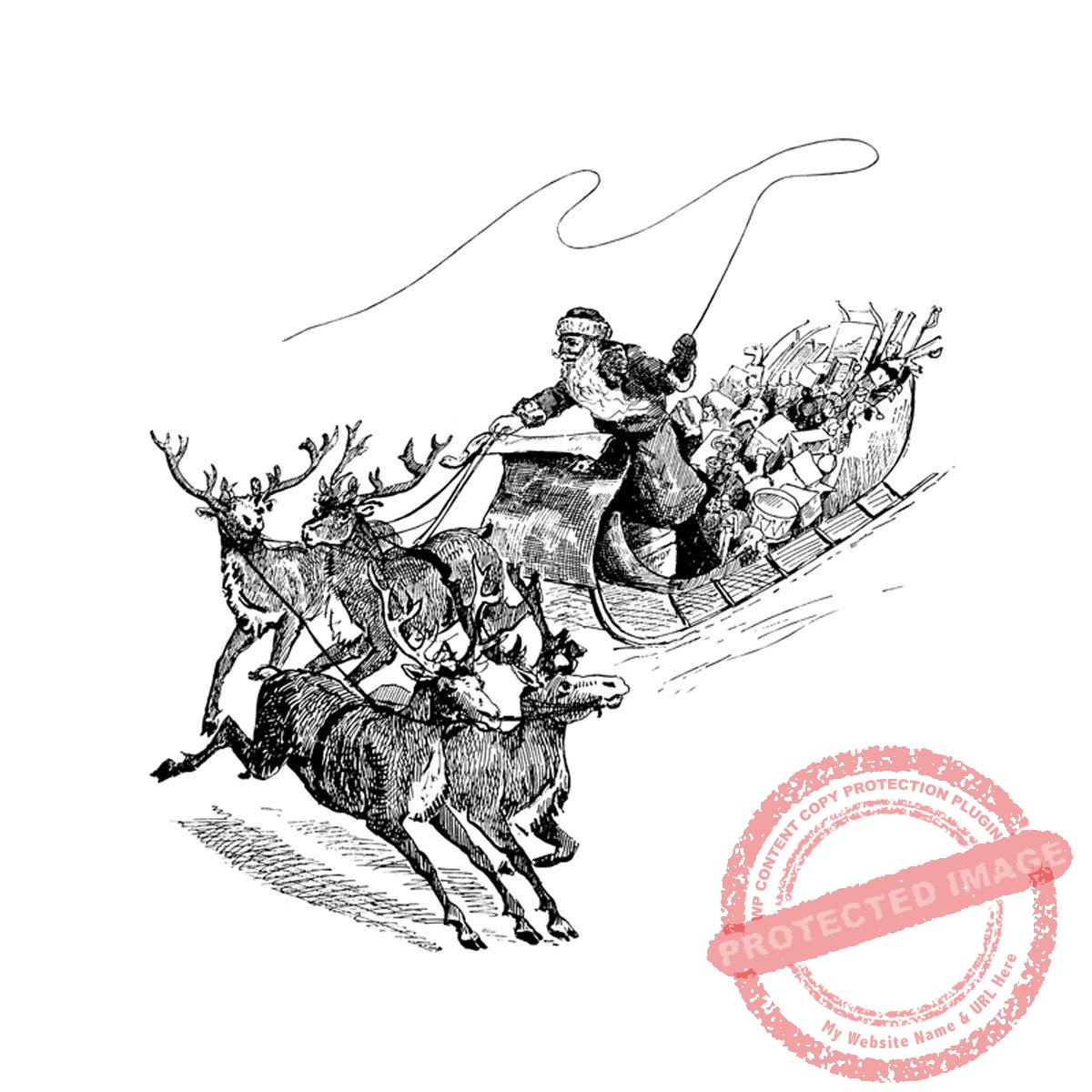Santa and Reindeer Christmas Stamp T12-287 H