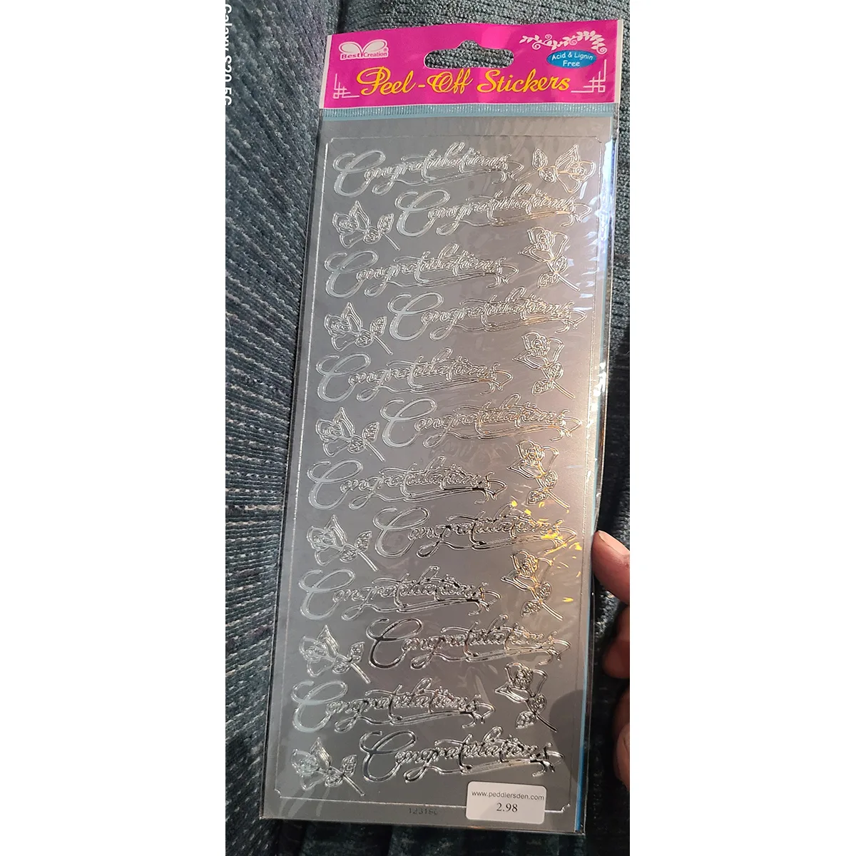 Congratulations Script Outline Stickers, Silver