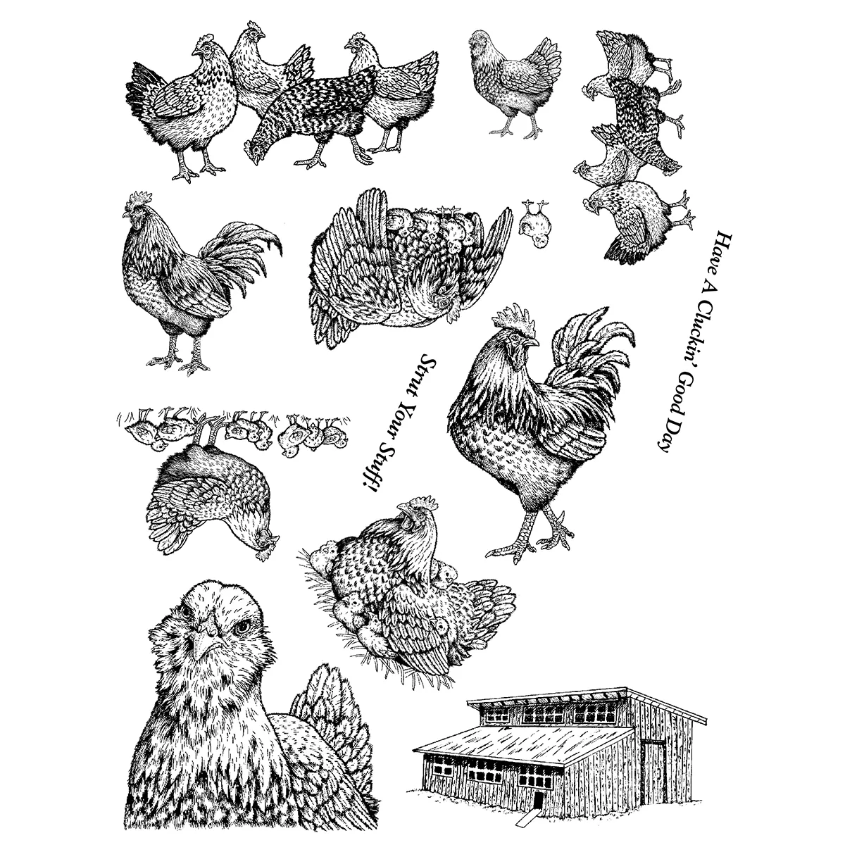 Barnyard Birds Set P58-839 Red Rubber