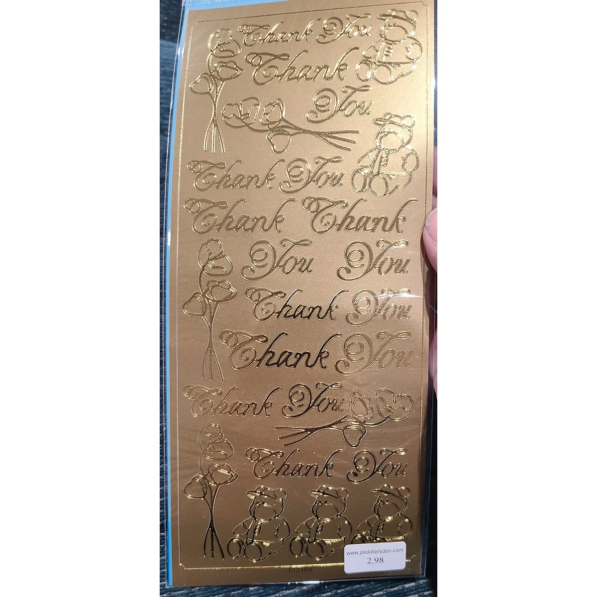 Thank You, Teddy and Rose Outline Stickers, Gold