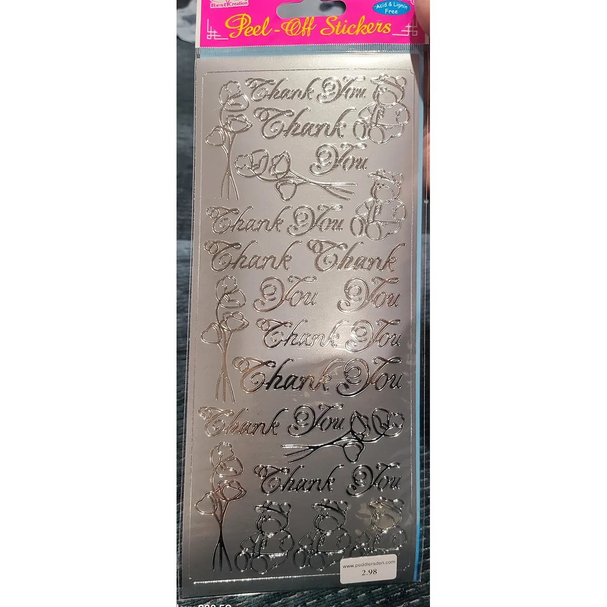 Thank You, Teddy and Rose Outline Stickers, Silver